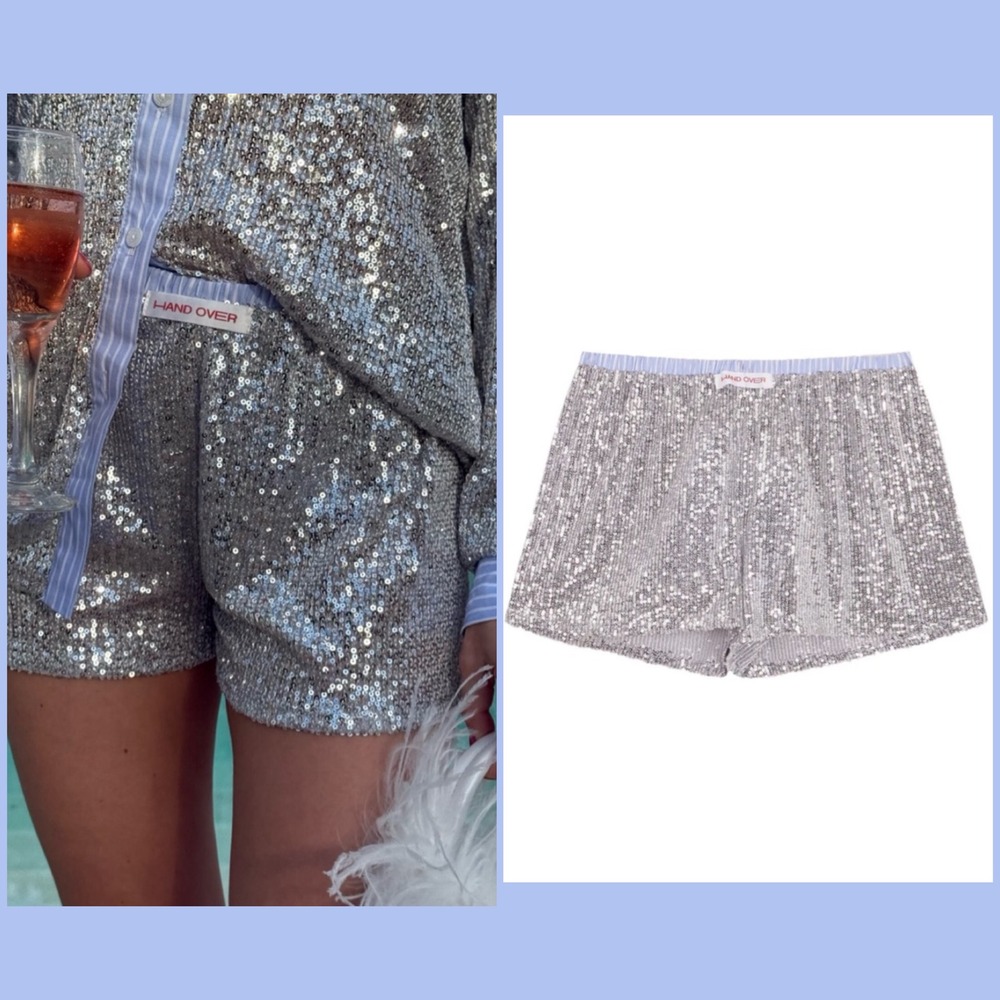NEW Hand Over Short Jack Silver Sequin Boxer Shorts Blue Striped Waistband Small